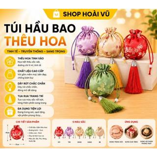 5 Túi gấm cao cấp thêu hoa mai làm quà tặng, túi trao duyên, đựng hoa khô thơm. TÚI HẦU BAO-5 TÚI