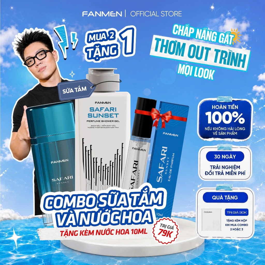 Combo Sữa tắm hương nước hoa Fanmen 150ml và Nước hoa Fanmen hương thơm nam tính quyến rũ 30ml-Tặng 