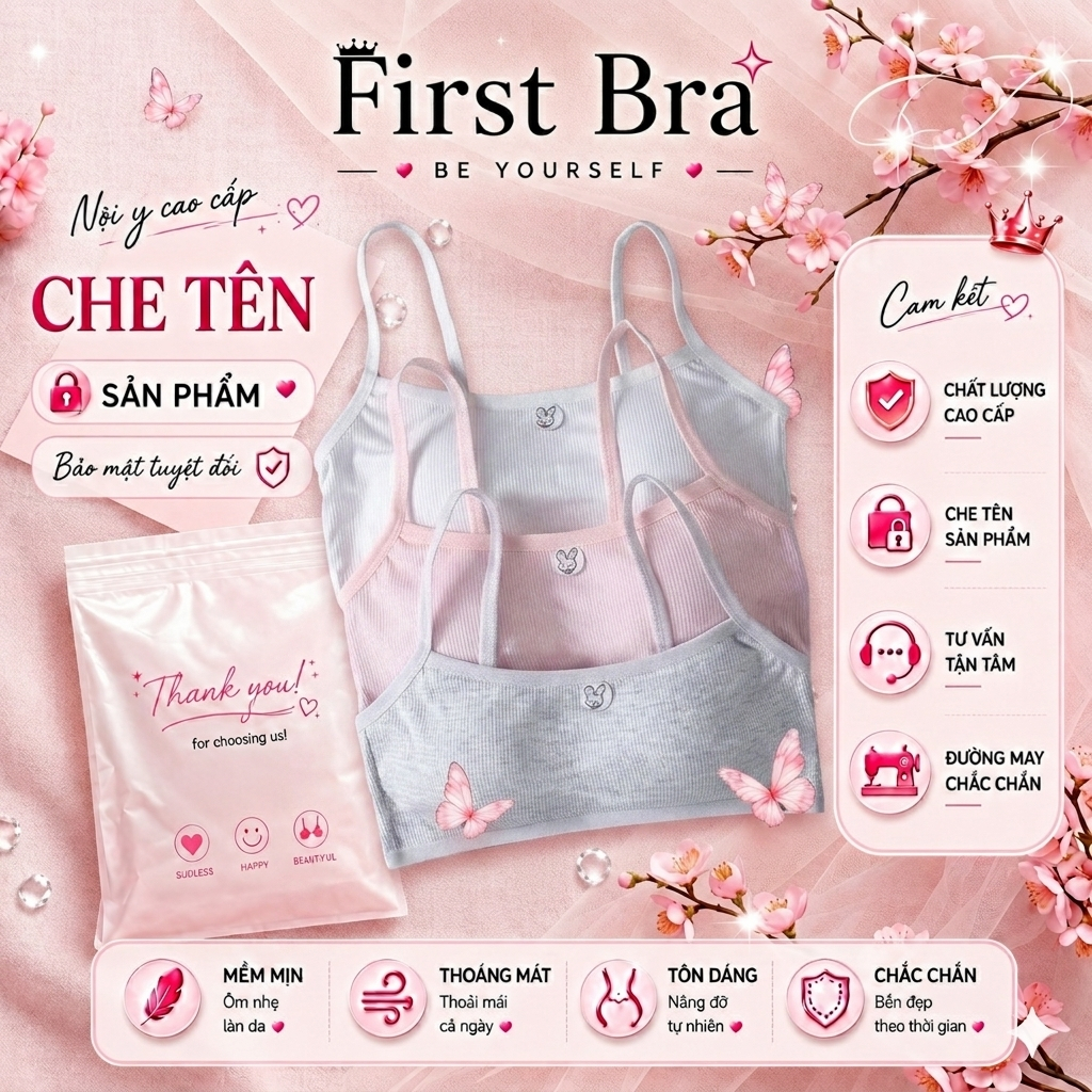Set 3 áo lót nữ, áo lá bra tickker thỏ học sinh cotton tăm, áo ngực nữ 2 dây đệm ngực, nhẹ nhàng nữ 