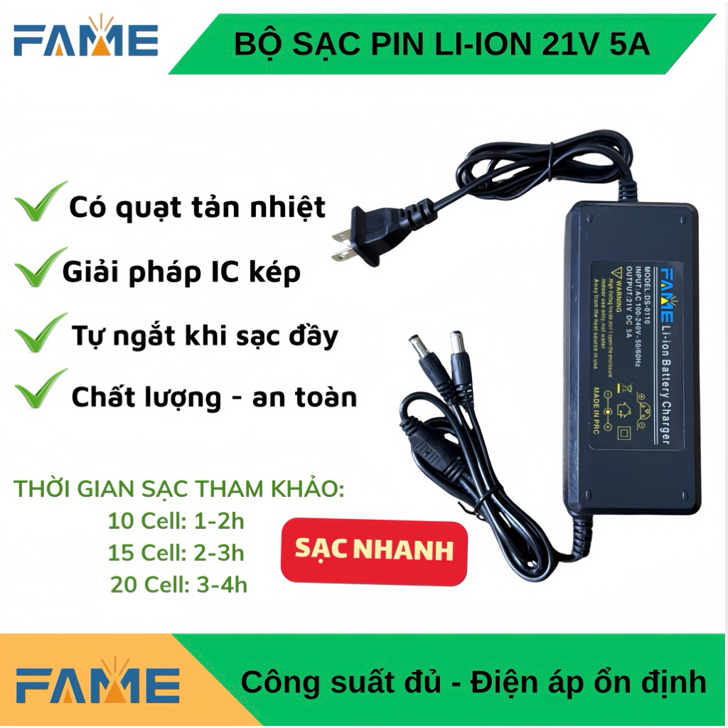 Sạc Pin 21V 5A Chuôi 5.5mm, Có Đèn Xanh Đỏ Báo Đầy Pin, Dùng Cho Chân Pin Phổ Thông, 【Sạc Pin
