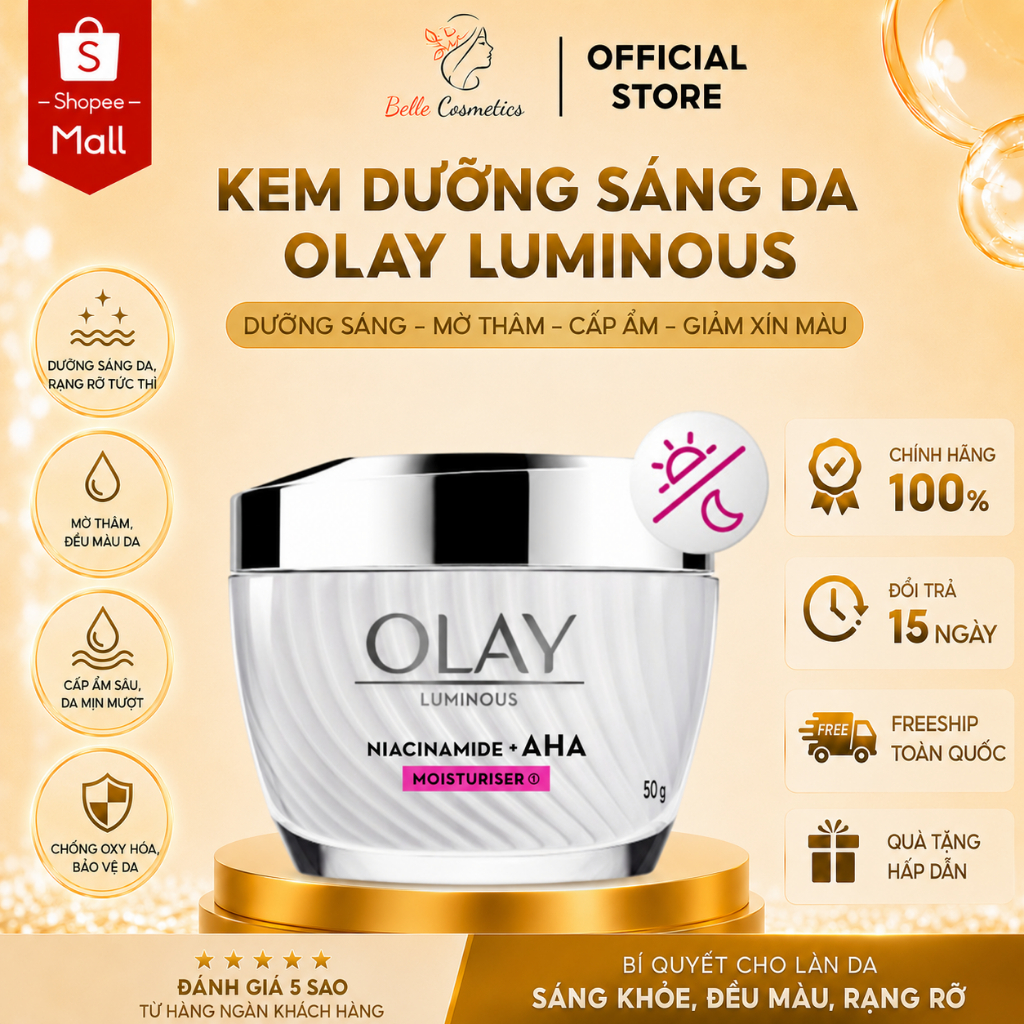 Kem Dưỡng Ẩm OLAY LUMINOUS NIACINAMIDE AHA Sáng Da, Mờ Thâm Mụn 50G