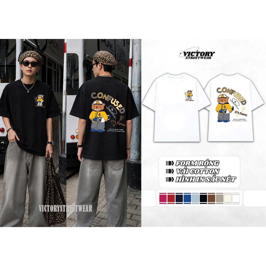 Áo Thun Nam Nữ Oversize Confused Bear Form Rộng Streetwear Local Brand