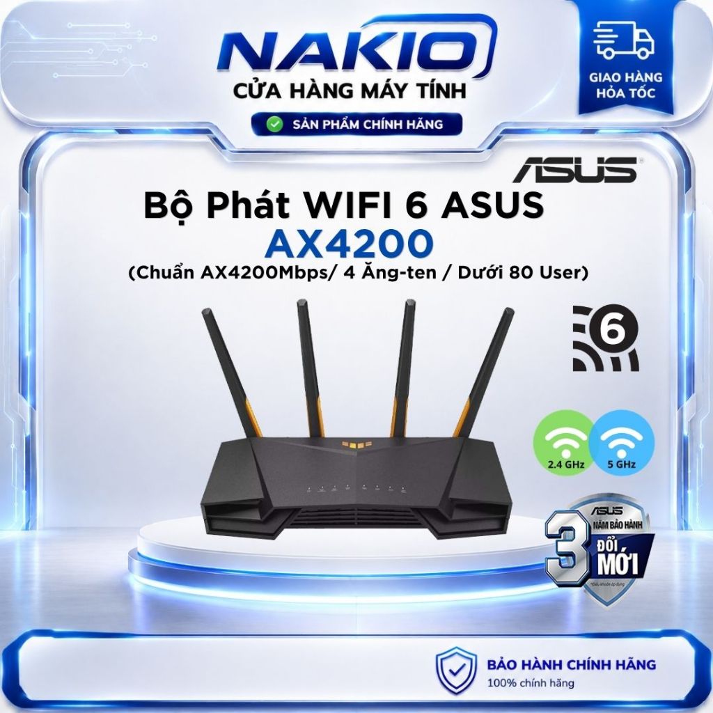 Router WiFi 6 băng tần kép Asus TUF Gaming AX4200 - Bảo hành chính hãng đổi mới trong 3 năm