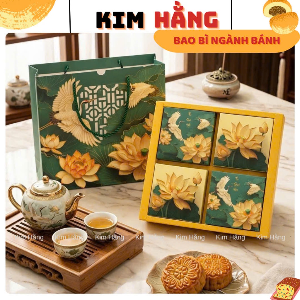 Bộ Túi & Hộp Đựng 4 Bánh Trung Thu MỘC LIÊN - Hộp Đựng 4 Bánh Trung Thu 150gr - 250gr . Mẫu Mới 2026