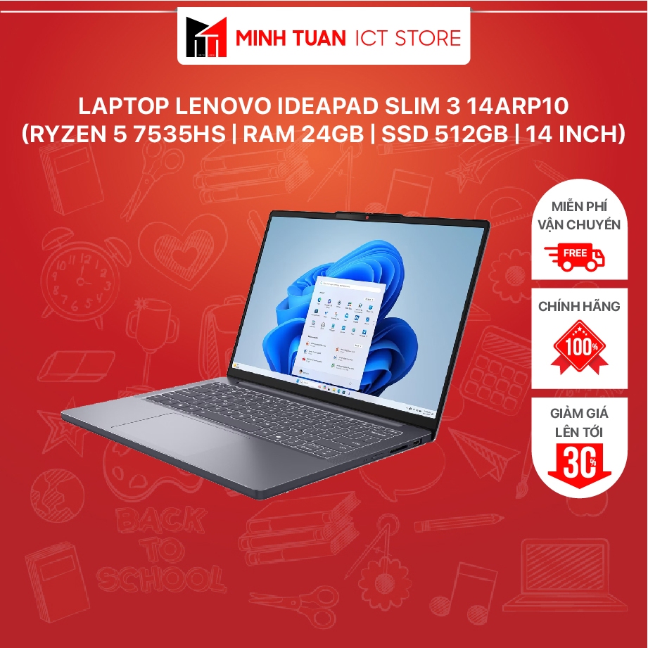 [TẶNG KÈM CHUỘT] Laptop Lenovo IdeaPad Slim 3 14ARP10 (Ryzen 5 7535HS | RAM 24GB | SSD 512GB | 14 in