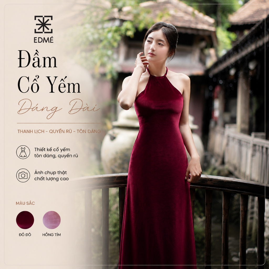 Đầm Cổ Yếm Dáng Dài - Đầm Maxi Cổ Yếm Hở Lưng Quyến Rũ Dự Tiệc, Du Lịch | EDMÉ HOUSE