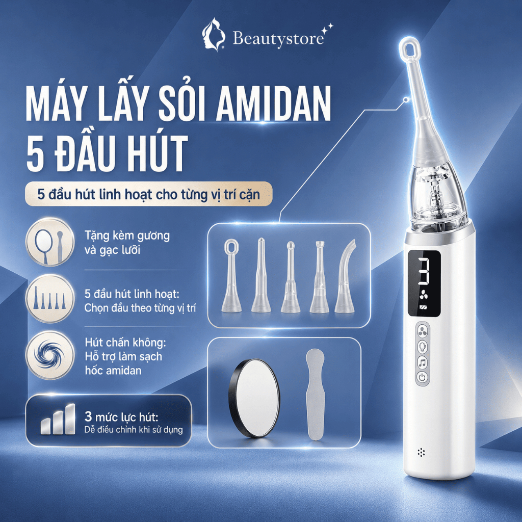 Máy lấy sỏi amidan 5 đầu hút loại bỏ sỏi amidan, hỗ trợ giảm thiểu mùi hôi miệng, giảm đau và viêm h