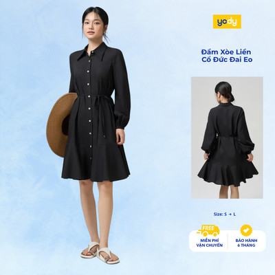 🔥🔥[Đồng giá] Đầm nữ YODY váy liền áo cổ sơmi, tay phồng, có đai eo, bay bổng, mềm mại WCDR25S017