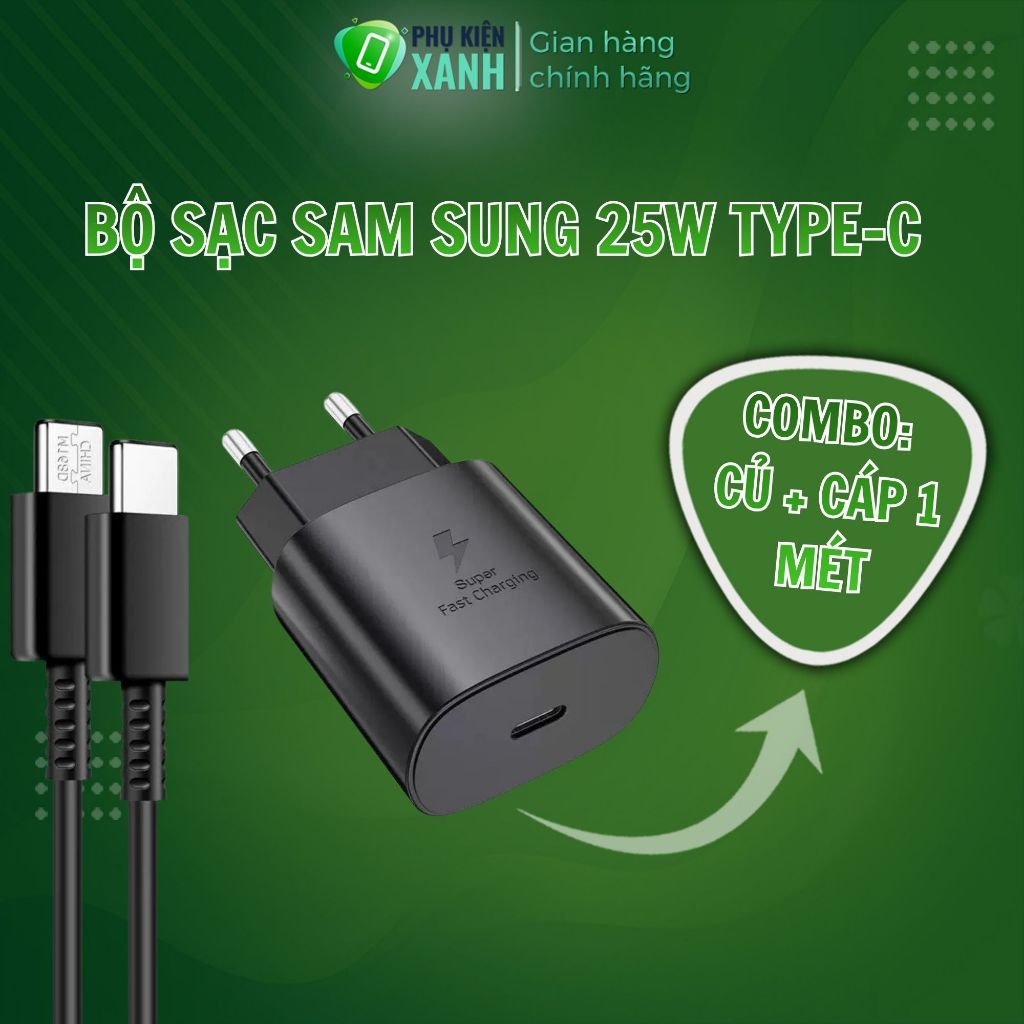 Bộ sạc nhanh 25W Samsung, Củ sạc nhanh PD 25W, Bộ sạc nhanh cho Samsung chuẩn PPS - CSSS25W+CB