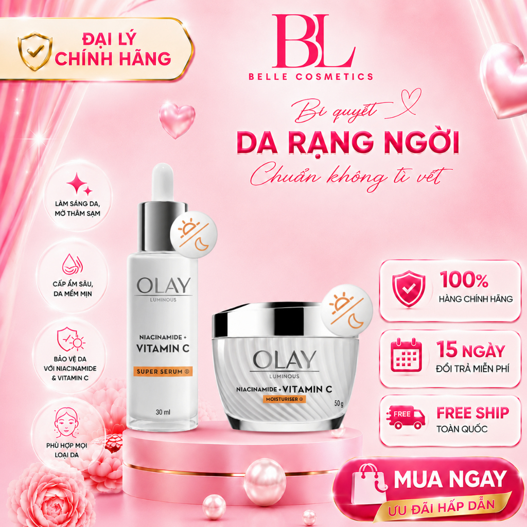 [ĐẠI LÝ CHÍNH HÃNG] Bộ Kem Dưỡng & Super Serum OLAY Luminous Niacinamide + Vitamin C - Dưỡng Sáng Da