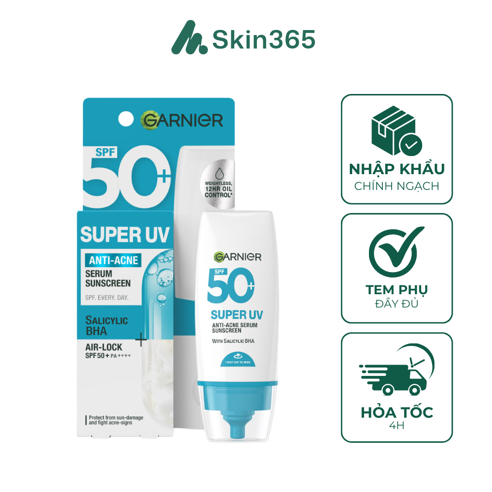Kem Chống Nắng Garnier Super UV Anti-Acne Serum Sunscreen SPF50+ PA++++ 30mL