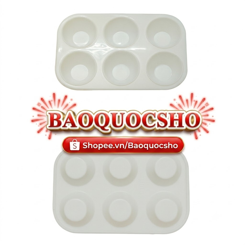 Bộ 50 Khay Đựng Màu 6 Lỗ 9x14cm Tô Tượng BAOQUOCSHO - Khay Pha Màu Nhựa Trắng Giá Sỉ Tận Xưởng Siêu Rẻ