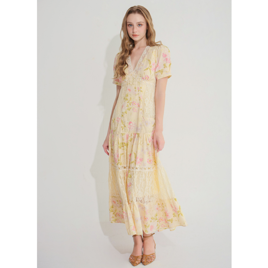 GAIETE Đầm cotton dài Isabella maxi - Vàng hoa hồng