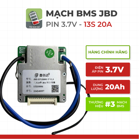 Mạch BMS JBD 13S20A 3.7V (48V) - JBD-ZP13S001 -Bảo Vệ Pin Lithium Li-ion/NMC - Cân Bằng Cell
