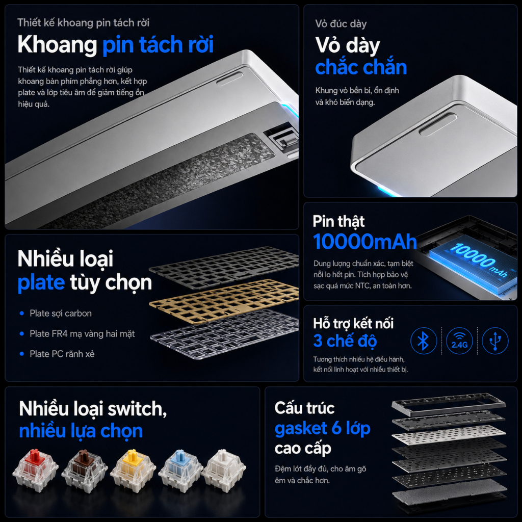Bàn Phím Cơ Không Dây Gaming AULA NOVA 75 - 3 Mode - TFT Screen - Núm xoay - Có Tạ | BigBuy360 - bigbuy360.vn