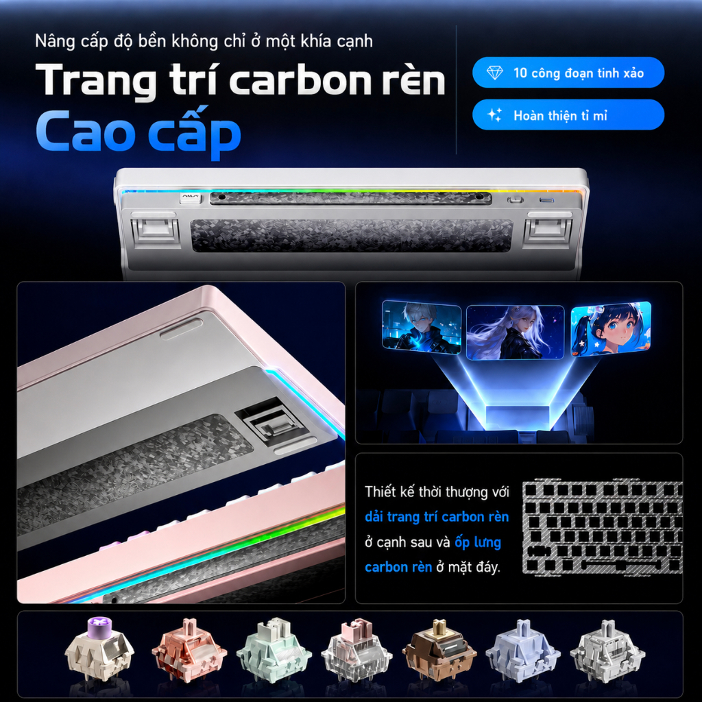 Bàn Phím Cơ Không Dây Gaming AULA NOVA 75 - 3 Mode - TFT Screen - Núm xoay - Có Tạ | BigBuy360 - bigbuy360.vn
