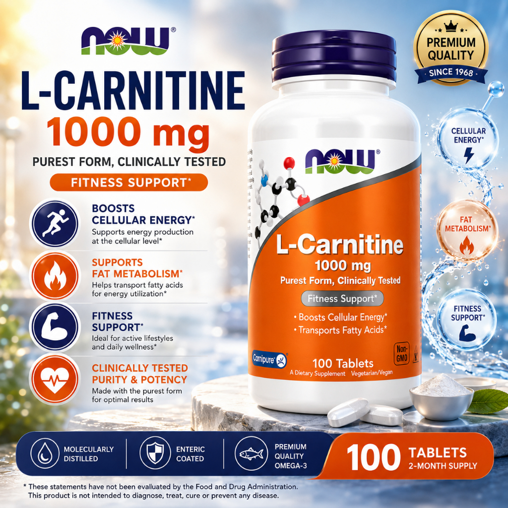 NOW L-Carnitine 1000mg Chính Hãng – Hỗ Trợ Chuyển Hóa Năng Lượng, 100 Viên Nén