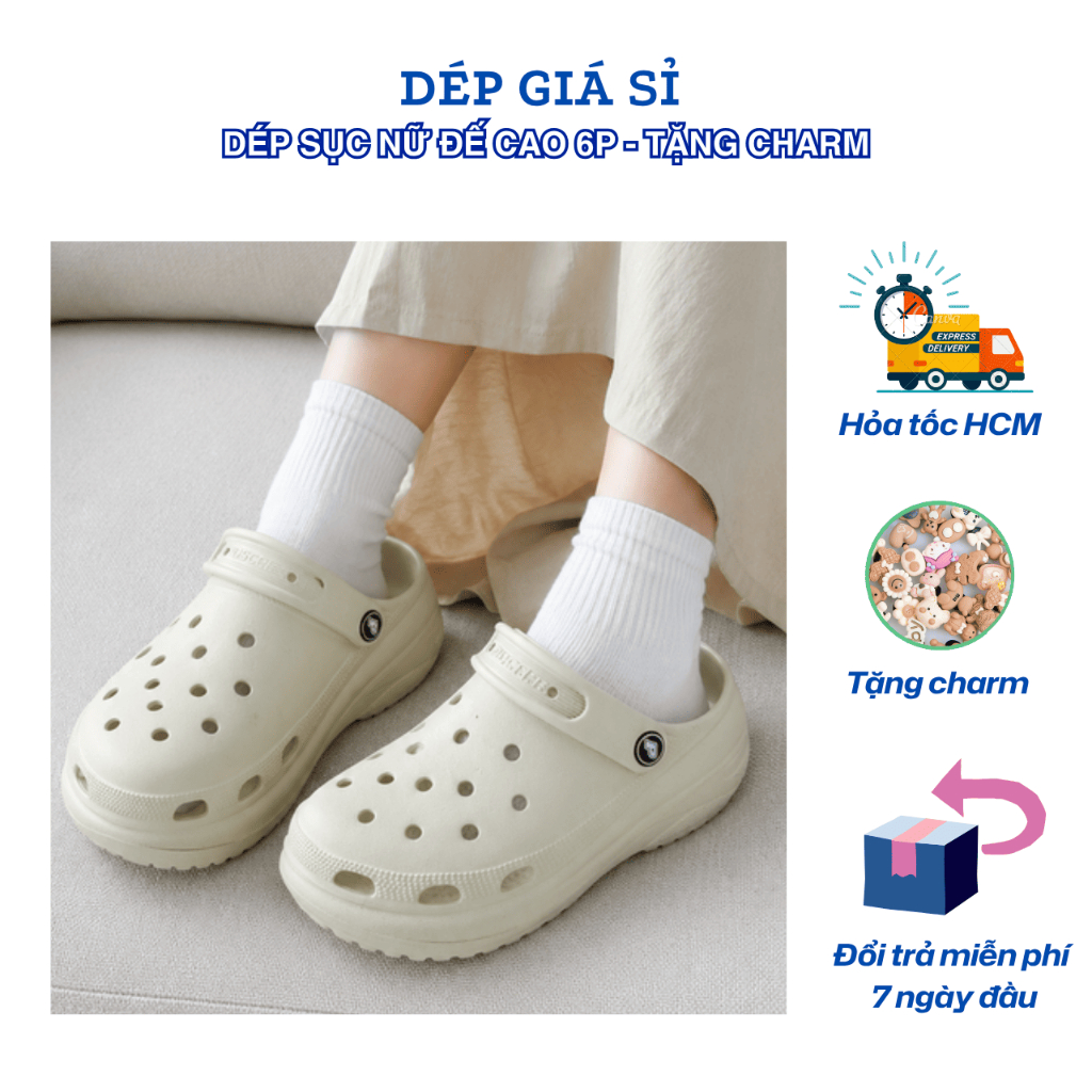 [XẢ KHO] Dép Sục Nữ POSCHER Đế Cao 6cm Quai Hậu Linh Hoạt Tiện Lợi Tặng Full Charm PT54