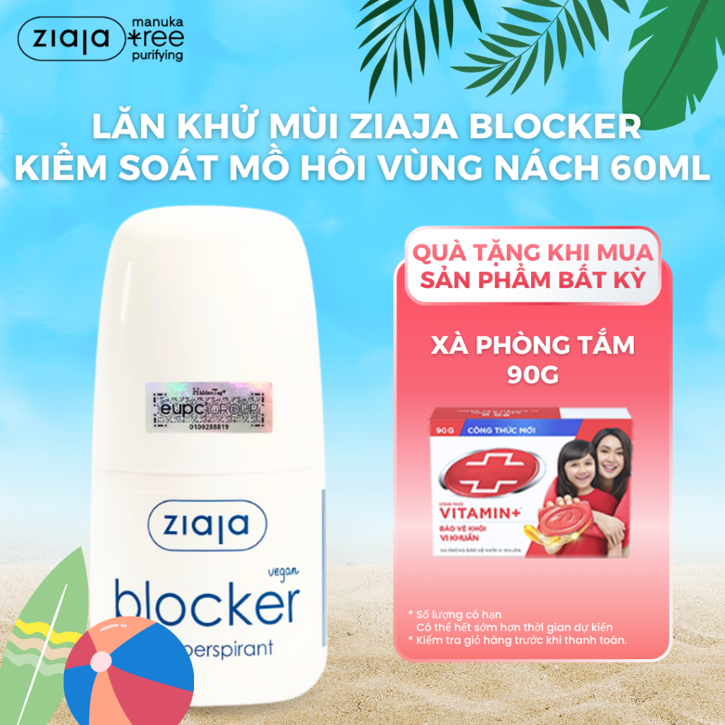 Lăn Khử Mùi Ziaja Blocker Kiểm Soát Mồ Hôi Vùng Nách, Thấm Nhanh, Không Để Lại Vệt Trên Áo 60ml