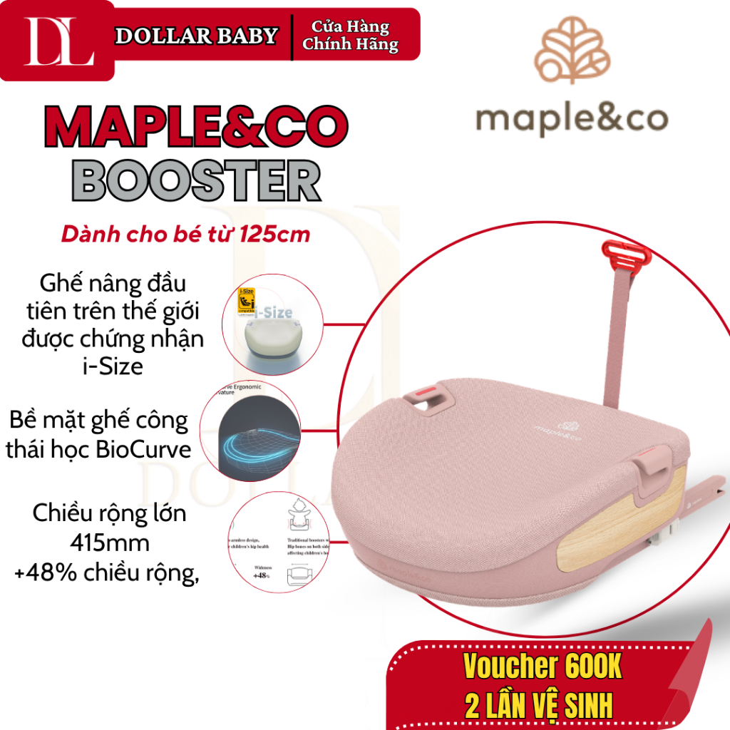Ghế Nâng Ngồi Ô Tô Maple&Co Booster - Chuẩn An Toàn i-Size R129, ISOFIX - Chính Hãng.