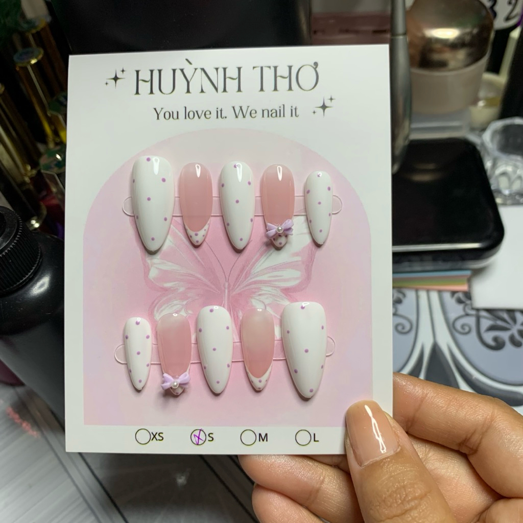 ( Chấm Bi Tím) NailBox Huỳnh Thơ - Nail Chấm Bi Fen Nơ Tím