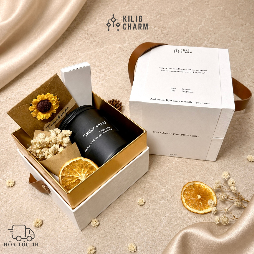 Set Quà Tặng Quai Da Minimalist Gift Box Nến Thơm East Of Life, hương thơm thiên nhiên - KILIG CHARM