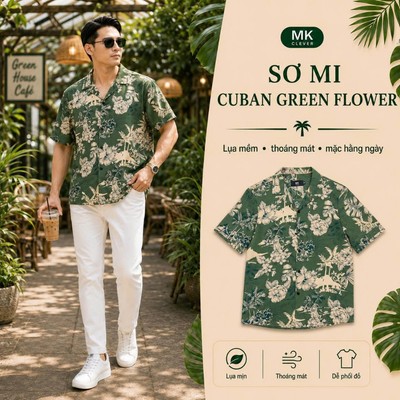 Áo Sơ Mi Cuban nam GreenFlower MK CLEVER Chất đũi mềm mịn thoáng mát chống nhăn, form rộng hằng ngày