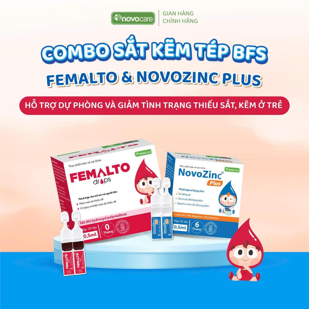 Combo sắt kẽm dạng tép BFS Drops Family - Sắt Femalto + Kẽm NovoZinc Plus, Giúp bé ăn ngon, tăng đề 