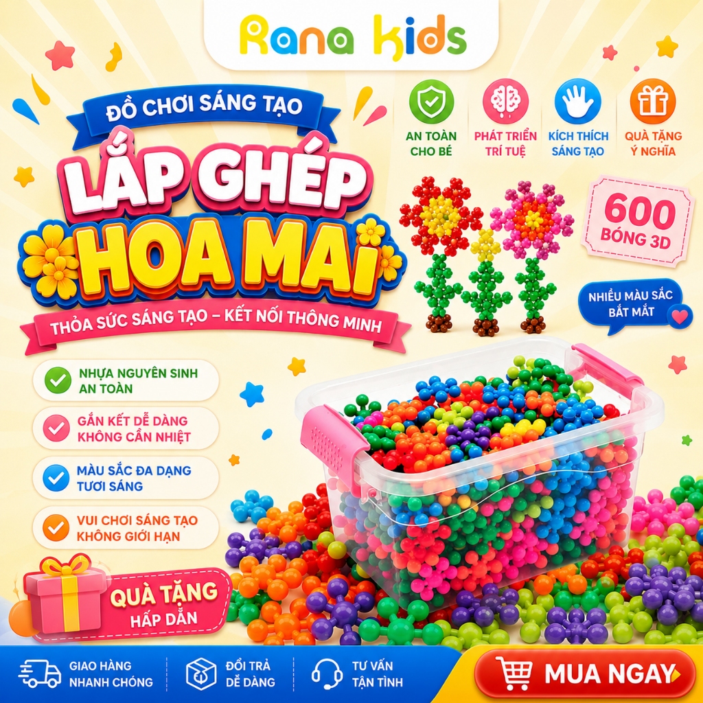 [Phân loại combo 600/300/200/100] Bộ lắp ghép 3d hình hoa mai cho bé thoả sức sáng tạo Rana Kìds