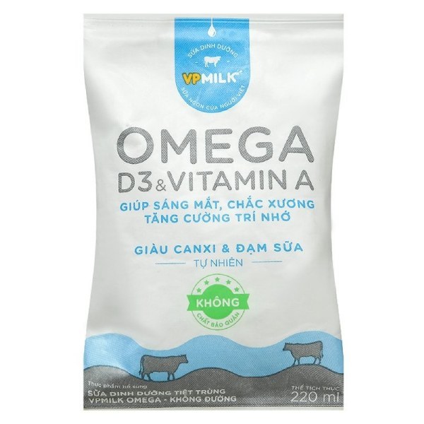 Sữa bịch VPMilk Omega Có Đường/ Ít Đường/ Không Đường 220ml