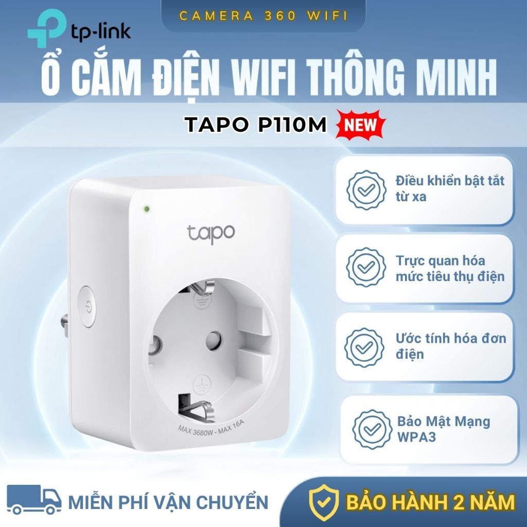 Ổ Cắm Điện Mini Thông Minh TP-Link Tapo P110M(1-pack) điều khiển giọng nói, tiết kiệm điện, công suấ