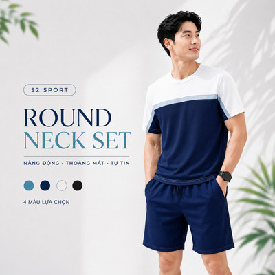 Bộ quần áo nam thể thao S2 SPORT cổ tròn tay ngắn co giãn thấm hút mồ hôi thoải mái vận động - BTT02