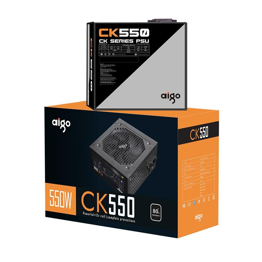 Nguồn Máy Tính AIGO CK550 550W – Chuẩn 80+ Efficiency | Nguồn Công Suất Thực – Bền Bỉ - Chính Hãng
