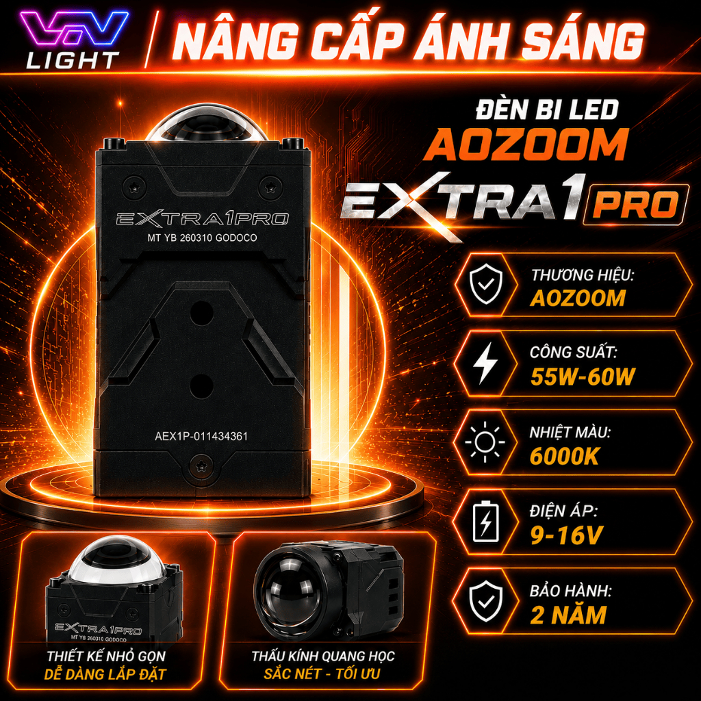 Đèn Trợ Sáng Aozoom Ex1 Pro 60W Chính Hãng Siêu Sáng Cos Pha Rõ Nét Bám Đường Tốt Cao Cấp BH 2 Năm