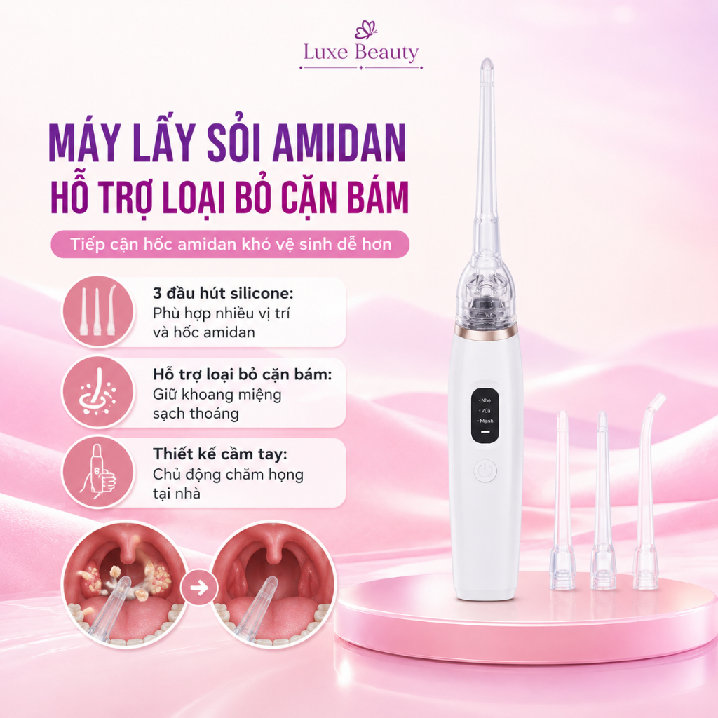 Máy hút sỏi amidan mini, loại bỏ sỏi hiệu quả, có màn hình LED CSSD242 Luxebeauty