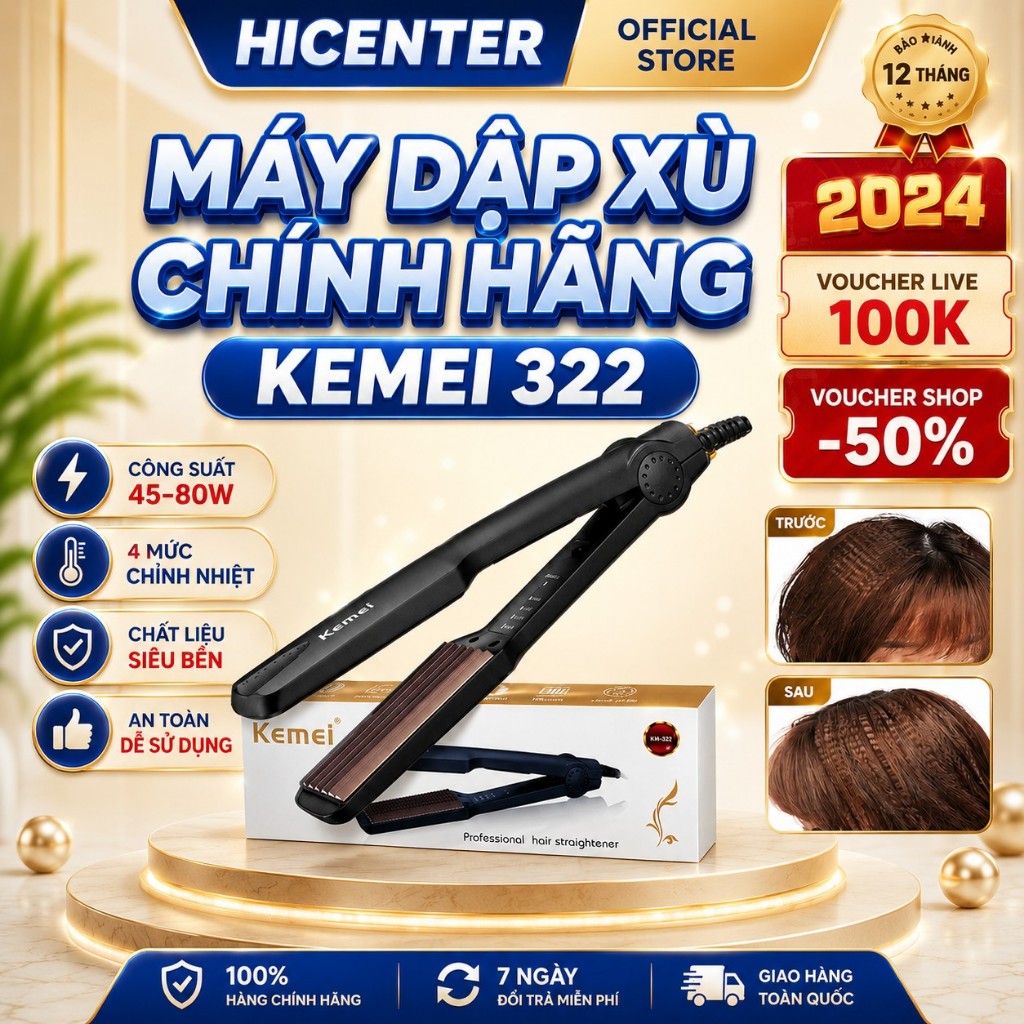 Máy dập xù tóc Kemei 332 - máy dập xù mini, công dụng dập xùm bấm xù, tạo kiểu làm phồng chân tóc bả