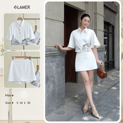 Áo Kiểu Nữ Croptop Dáng Suông Tay Ngắn Phối Quần Short Phủ Váy Dáng A LAMER O65D26H018 O64S26H003