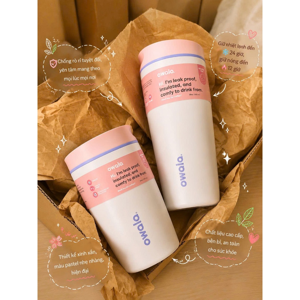 Ly giữ nhiệt màu hồng xinh xắn Owala Smoothsip Candy Coated, Owala Candy Coated 12oz