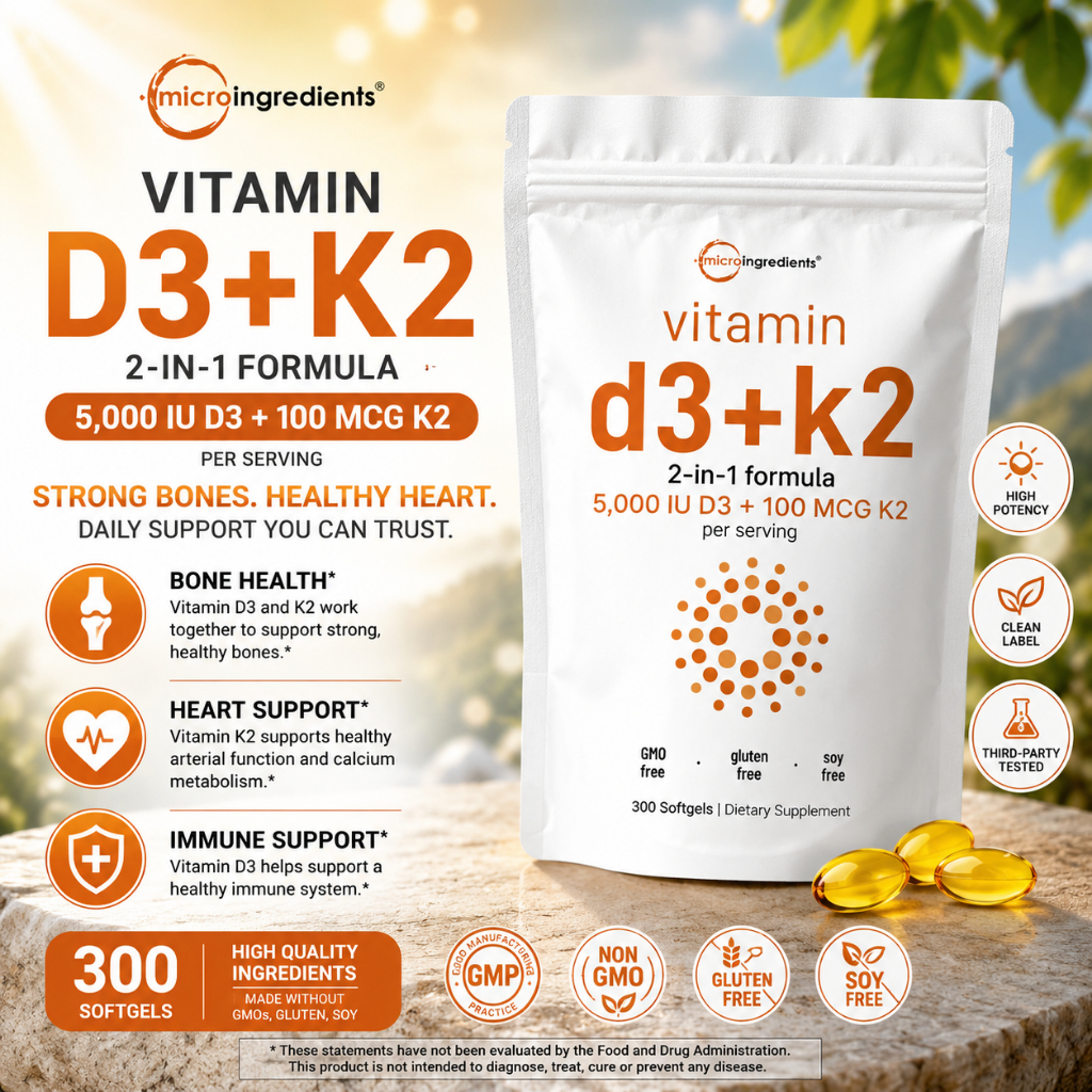 Micro - ingredients Vitamin D3 10,000 Iu + K2 200mcg | Vitamin D3 5000IU + K2 100mcg