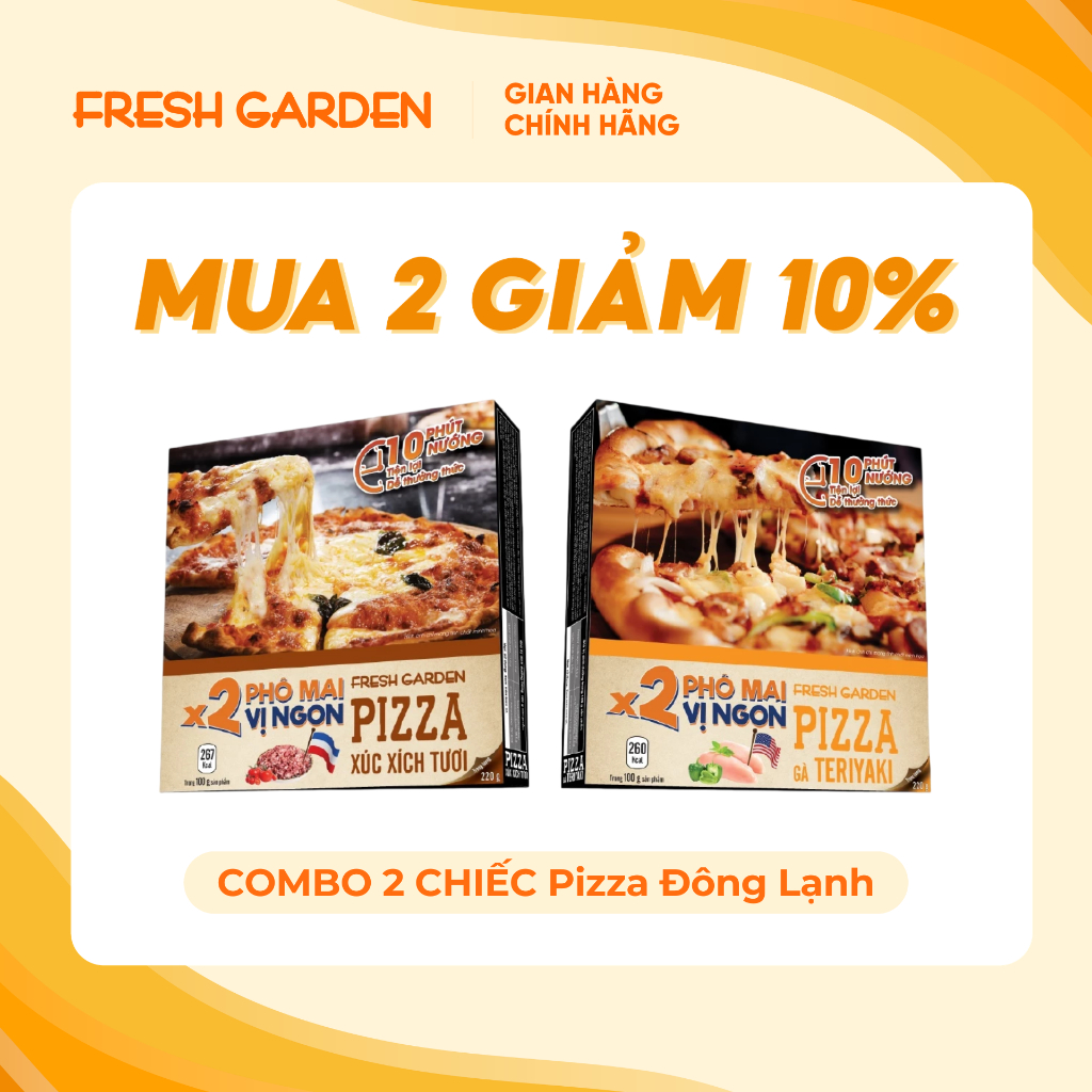 Combo 2 chiếc Pizza Đông Lạnh Fresh Garden, pizza đông lạnh, phô mai thơm ngậy, 120g, 220g