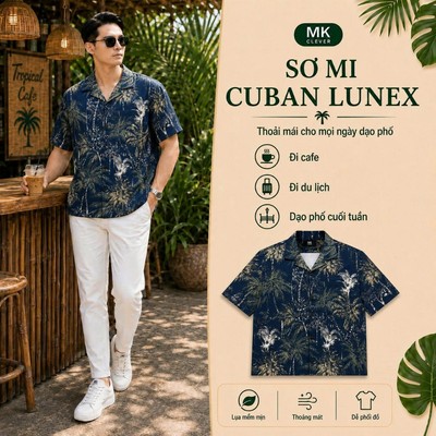 Áo Sơ Mi Nam Cuban Lunex MK CLEVER Chất lụa mềm mịn thoáng mát, thấm hút tốt, form rộng hằng ngày