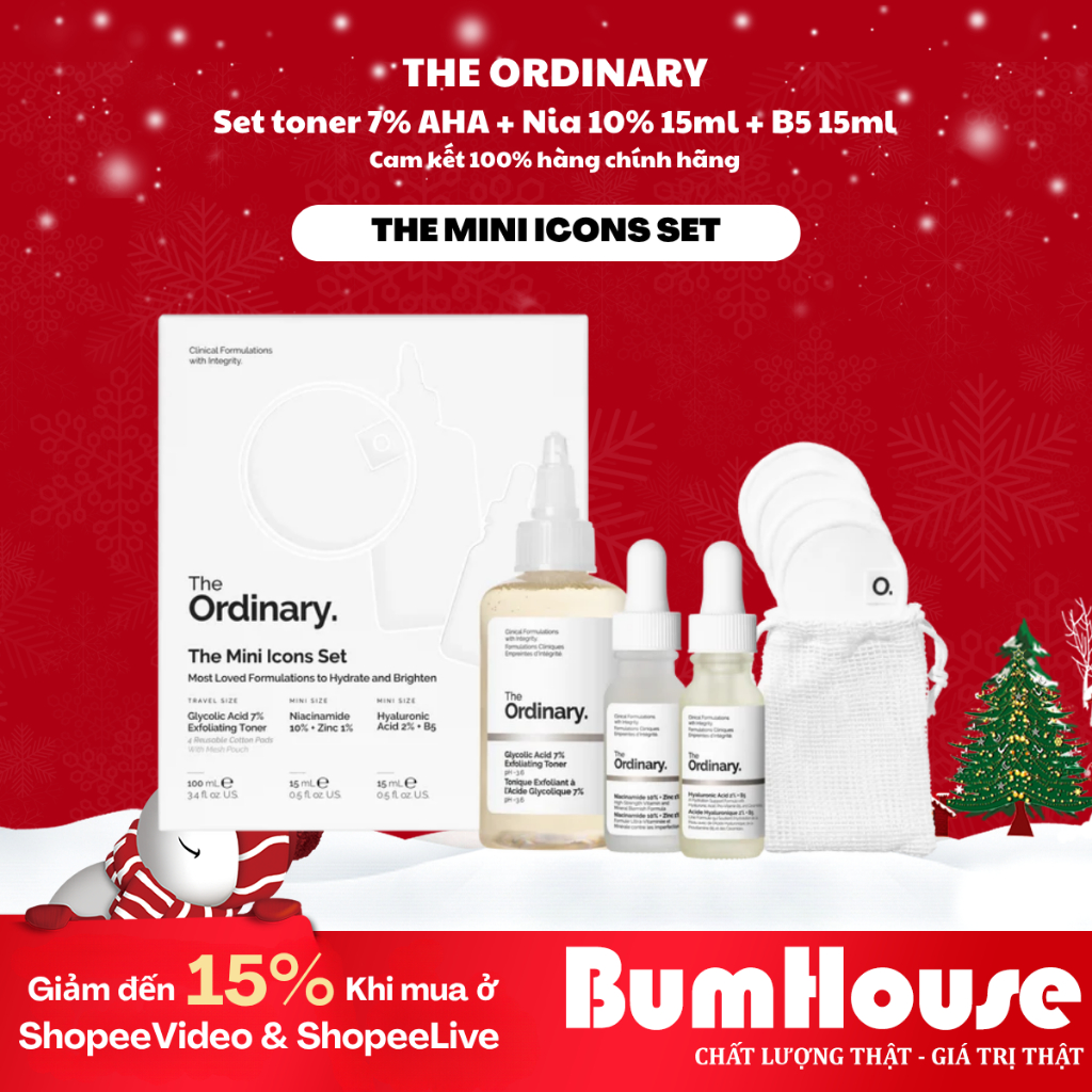 Set The Ordinary The Mini Icons Set Glycolic Acid 7% Exfoliating Toner 100ml + Niacinamide 10% + Zin
