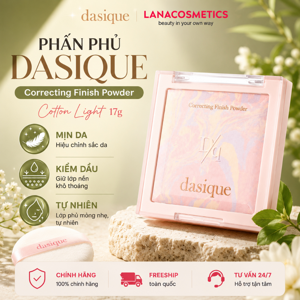 Phấn Phủ Dạng Nén Dasique Correcting Finish Powder 17g #01 Cotton Light - Kiềm Dầu, Mịn Da, Nâng Tôn