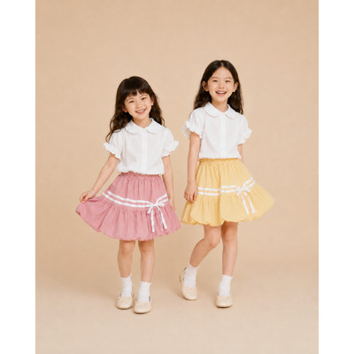 Set bộ bé gái TIHON cao cấp chất liệu thô mềm mại áo sơ mi kèm chân váy bí xinh xắn SET0744285