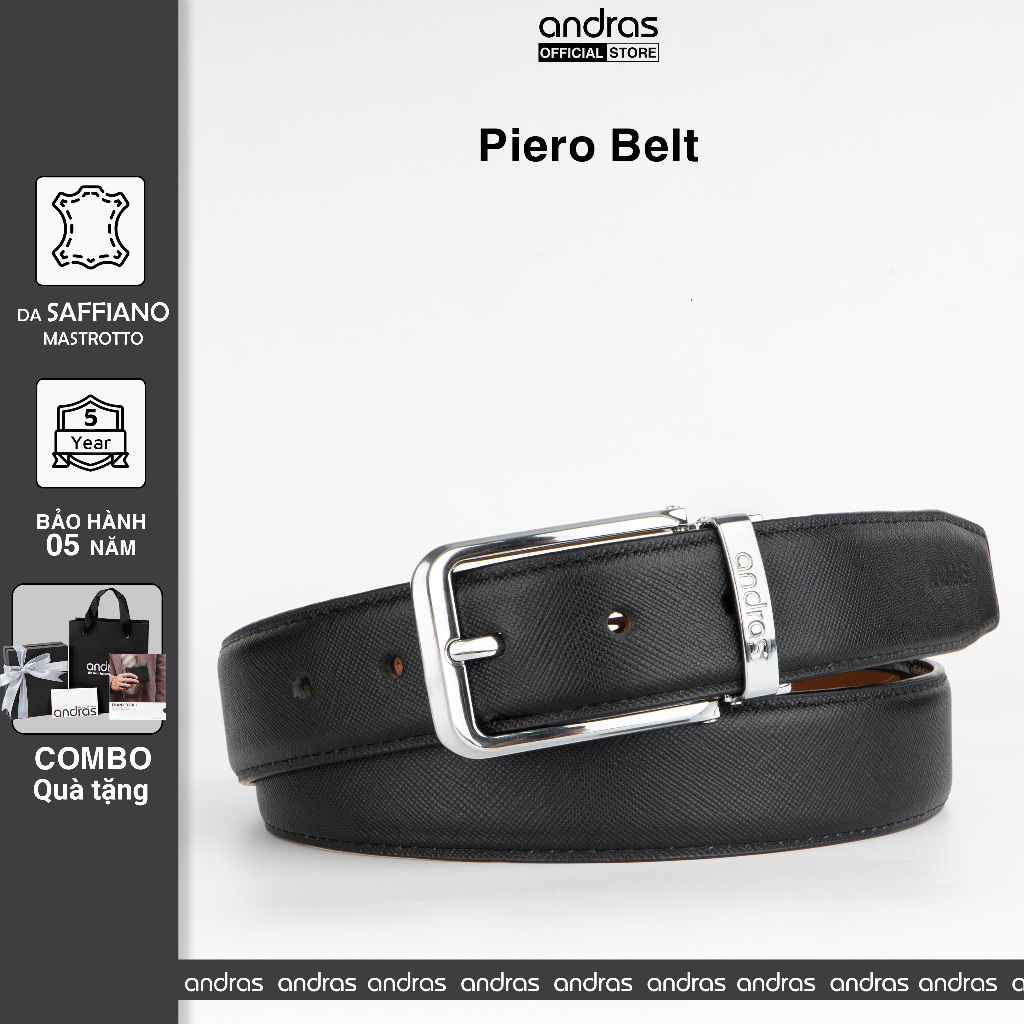Thắt lưng da nam Piero Belt da bò thật vân Saffiano dây lưng khóa kim đúc Andras cao cấp - TL01