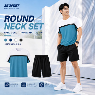 Bộ quần áo nam S2 SPORT cổ tròn tay ngắn co giãn thấm hút mồ hôi thoải mái vận động thể thao - BTT02