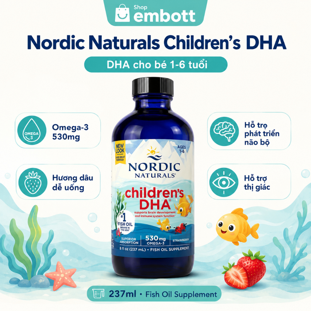 Baby's DHA Nordic Naturals lọ 120ml bổ sung omega 3 cho bé từ sơ sinh hàng Mỹ Embott