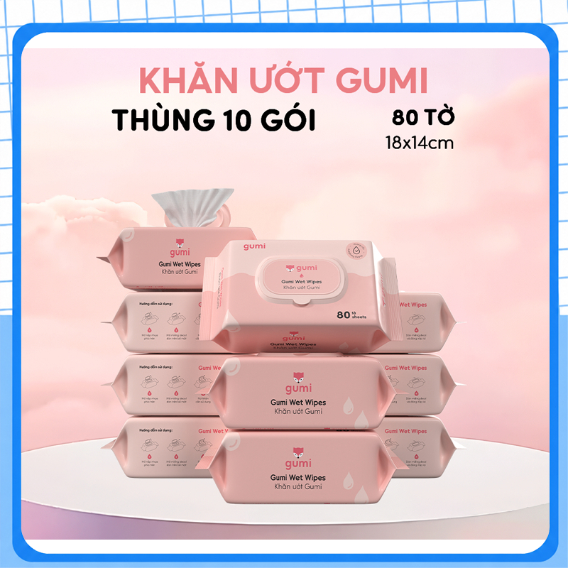 Thùng 10 gói khăn ướt Gummi không cồn không Parabens dành cho em bé