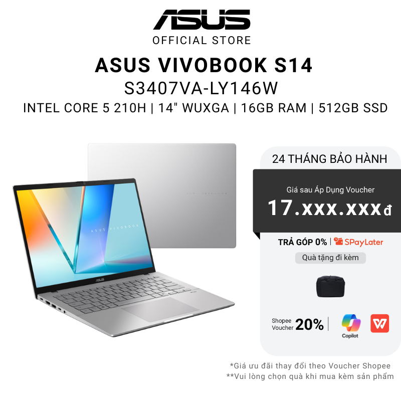 Laptop ASUS Vivobook S14 S3407VA-LY146W (Core 5 210H | 16GB | 512GB | Intel Graphics | 14" WUXGA)