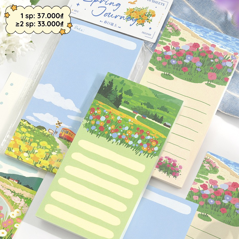 Giấy Note Only Flowers Know 60 Tờ 80x157mm - Giấy Ghi Chú Memo Pad Phong Cảnh Thiên Nhiên